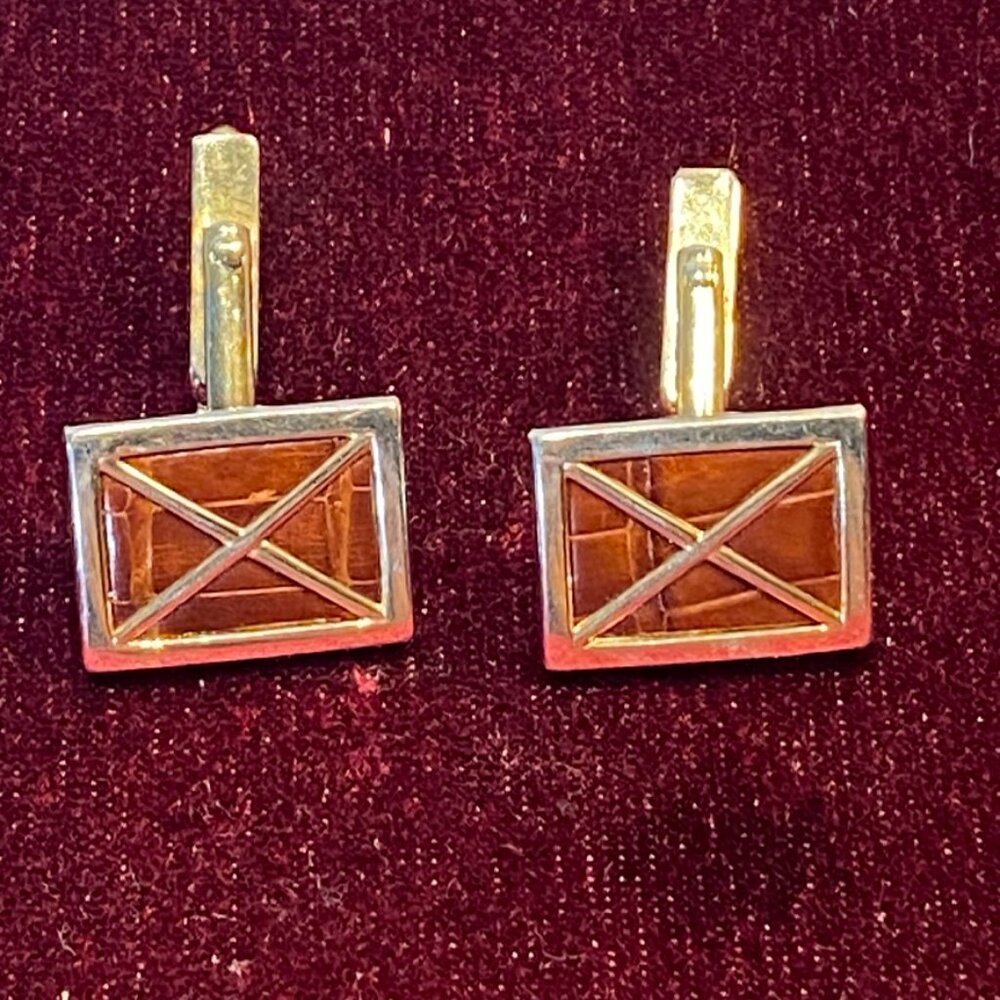 Swank Cufflinks Faux Gator Inlay Silvertone